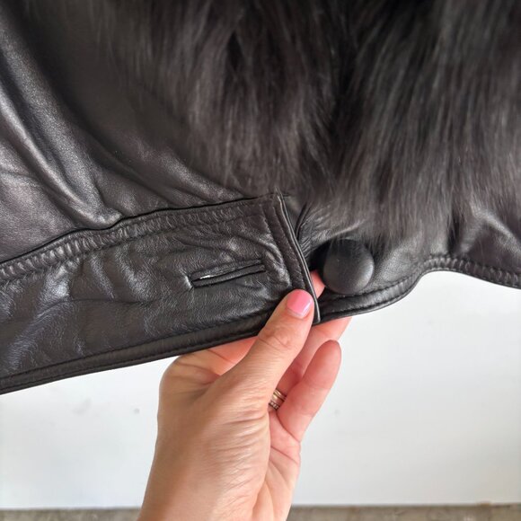 Design Assets Womens Leather & Dyed Fox Fur Coat Long Sleeve Black Size Medium - Picture 6 of 6